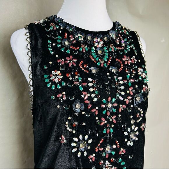 Urban Outfitters Dress Ecote Black Velvet Beaded Art Deco Retro Whimsigoth Shift - Picture 8 of 15
